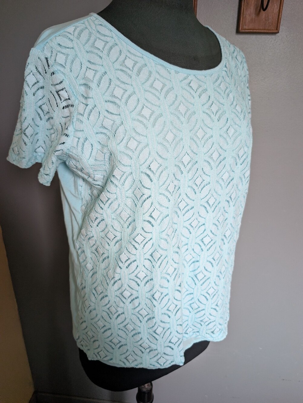 Market & Spruce Light Turquoise Blue Lace Overlay Women's Top